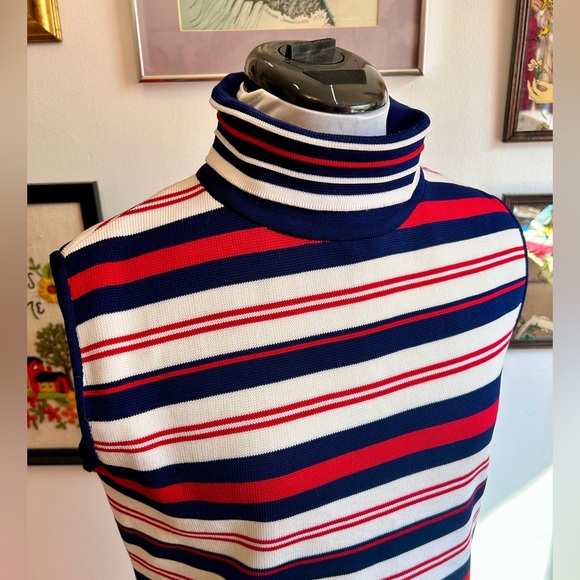 1960s Vintage Space Age Mod Micro Mini Tunic Dress – Red, White & Navy Stripe - Picture 5 of 8